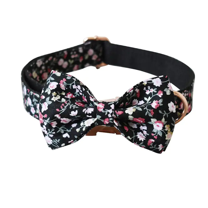 Black Flower Pet Leash and Collar for Dogs and Cats